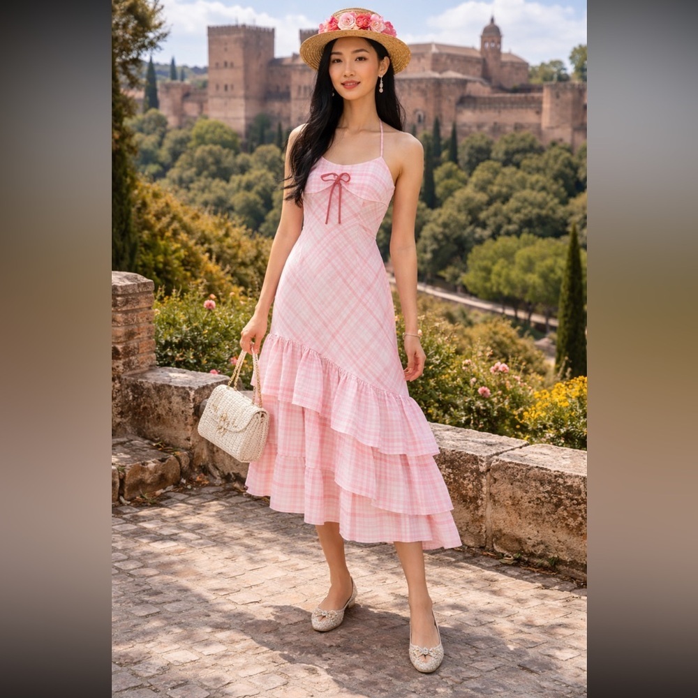 🎉RARE🎉Aston Studio NWT Anthropologie Elouise Linen-Cotton Ruffled Halter Dress10